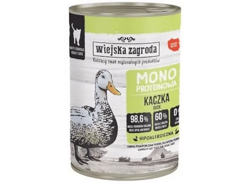 Comida húmeda para gatos | WIEJSKA ZAGRODA Pato Monoproteico 400g, 0,4 kg, para Gato