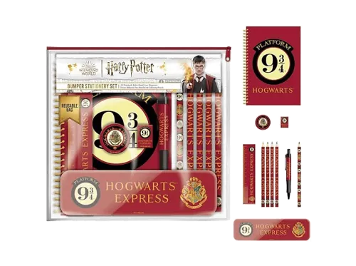 Pack Merchandising | Sherwood Diseño plataforma 9 3/4, 1x Cuaderno, 4x Lápices, 1x Goma de borrar