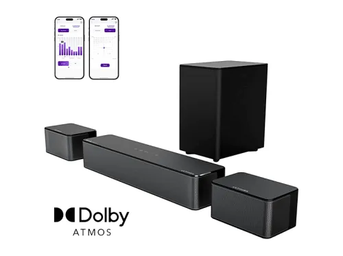 Barra de sonido con subwoofer | ULTIMEA Poseidon M4T - 5.1ch Barra de Sonido con Dolby Atmos, Subwoofer de 5,25" y 2 Altavoces Traseros, Bluetooth, Subwoofer Inalámbrico, Negro
