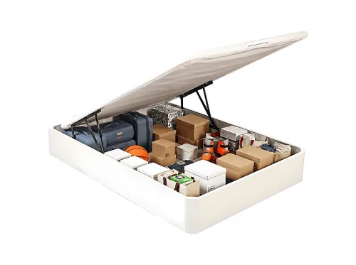 Canapé | WHAT THE SLEEP Abatible STORAGE BED - Apertura Asistida - Madera - Gran Capacidad - 27cm capacidad útil, 120 cm x 200 cm, Madera, Blanco