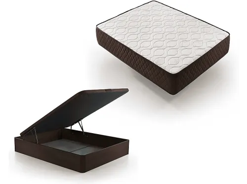 Pack Colchón + Canapé | DESCANSIN visco-soft gel y cajon wengue gran almacenaje, 160 cm x 200 cm, Espumación alta densidad, Wengué