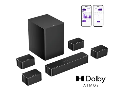 Barra de sonido con subwoofer | ULTIMEA Poseidon D80 Boom 7.1ch Barra de Sonido con Dolby Atmos y Subwoofer 6,5", Control por App, Bluetooth, Subwoofer Inalámbrico, Negro
