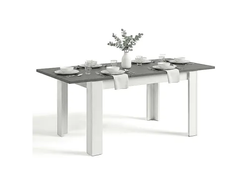 Mesa de comedor | DUEHOME Sira, Melamina, 190 cm x 90 cm, Blanco Artik (Blanco Mate) - Gris Grafito