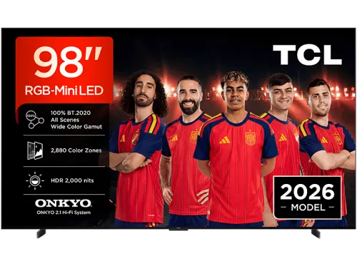 TV RGB Mini LED 98" | TCL 98RM7L, 4K, TSR AiPQ, Smart TV,HDR de hasta 2000 nits, Dolby Vision y Atmos, Panel HVA Pro, Negro