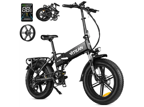 Bicicleta plegable | VITILAN U7 2.0-Negro, Bicicleta eléctrica, 750W, Negro