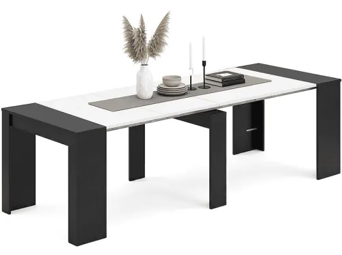 Mesa de comedor | DUEHOME Denis, Melamina y metal, 51 cm x 90 cm, Negro Mate - Blanco Artik