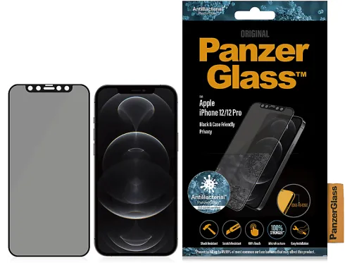 Protector pantalla móvil | PanzerGlass® Privacy Screen Protector iPhone 12 | 12 Pro | Edge-to-Edge TARGUS, Apple, Apple - iPhone 12, Apple - iPhone 12 Pro, Vidrio templado, Tereftalato de polietileno (PET), Silicona