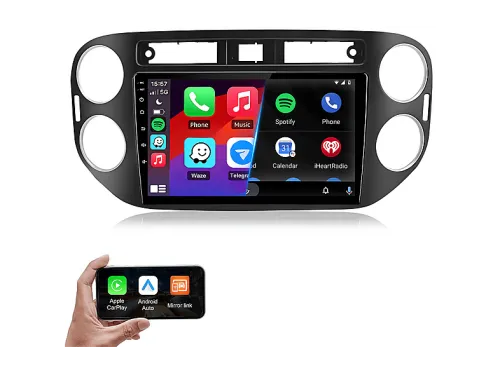 Autorradio | Para VW Tiguan (2006- 2016) Carplay Android Auto HEXINEX, 9 "", 1x Autoradio, 1x power cable, 1x GPS module , 2x usb cable, Negro