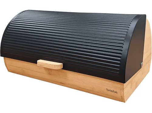 Panera de mesa | BRIEBE BB1162, Panera para Guardar Pan de Mesa Madera Bambú, Tapa Deslizante Bread Box Almacenamiento Bolle