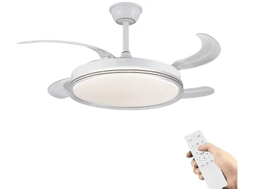 Ventilador de techo con Luz | SELEOK FLMFSD-2005, 60 W, 6 velocidades, Aspas retráctiles, Blanco