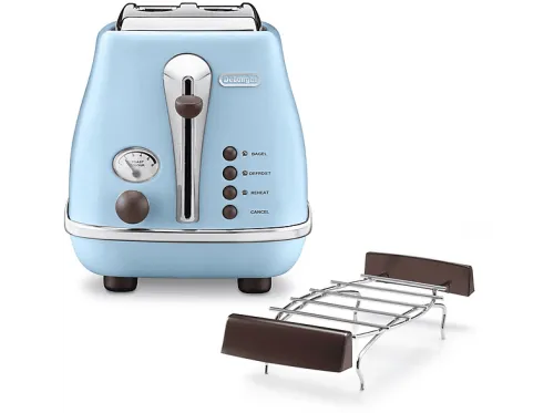 Tostadora | DELONGHI CTOV 2103.AZ, 900 W, 2 ranuras, 2 rebanadas, Azul y marrón