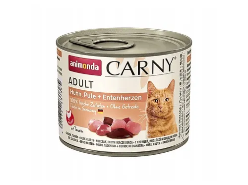 Comida húmeda para gatos | ANIMONDA Carny Adult sabor: pollo, pavo, corazones de pato 200g, 200 g, para Gato