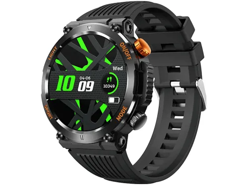 Smartwatch | SYNTEK Reloj inteligente con pulsómetro y tensiómetro Reloj con brújula iluminada por LED, Silicona, Negro