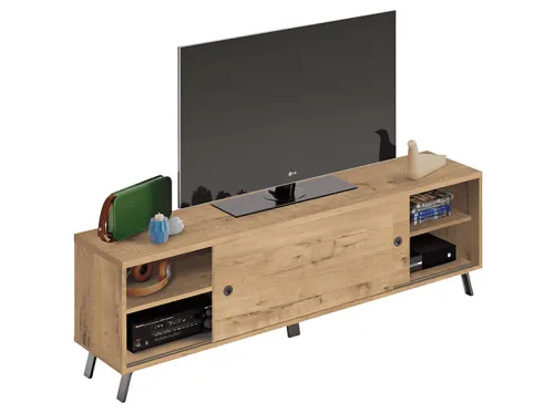 Mueble de TV | MIROYTENGO kamet 2 puertas correderas gold industrial 52x160x40 cm, Melamina, 160 cm x 40 cm