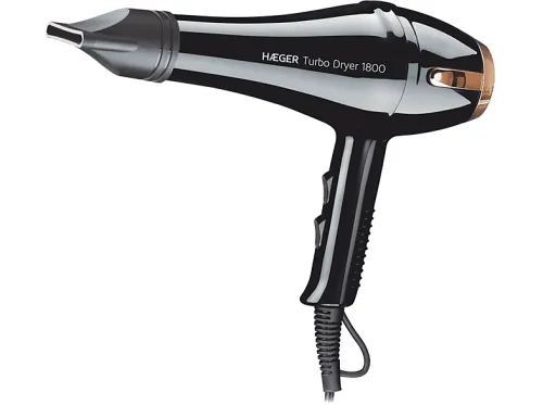 Secador de pelo | HAEGER TURBO DRYER, 1800 W, 3 niveles temperatura, 2 velocidades, Difusor incluido, Preto