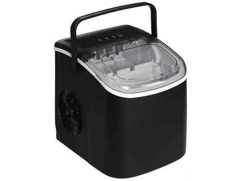 Máquina de Hielo | HOMCOM Silenciosa, 12 Kg en 24 Horas, 9 Cubitos en 6-12 Minutos, 1,3 L, Cuchara, Canasta, 22,2x29,4x29 cm, 105 W, Negro