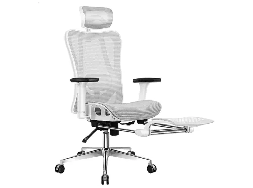 Silla de oficina | ALFORDSON Silla ergonómica de malla, reposabrazos 3D, reclinable, hasta 180 kg, Blanco+Gris