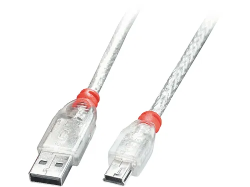 Cable USB | LINDY 41785, USB 2.0, USB-A, miniUSB, Transparente