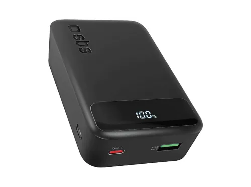 Powerbank | SBS TEBBCT20000PDLCDK, USB-C Power Delivery 20 W USB-A adaptative fast charge Indicador LED de carga restante capacidad 20000 mAh compacta, Negro