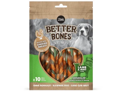 Snack para perros | ZÖE Twists envueltos en pollo Better Bones Pack de 10 - Cordero, 114 g, para Perro