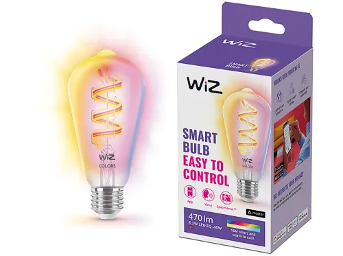 Bombilla E27 Edison (ST64) Filamento Transparente 40W | WIZ LED, Casquillo E27, Control por voz, Luz blanca y de color