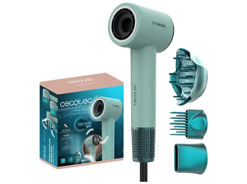 Secador | Cecotec DryNova 3in1, 1600 W, 4 Niveles de Temperatura, Regulación continua, Difusor incluido, 110000 RPM, Mint