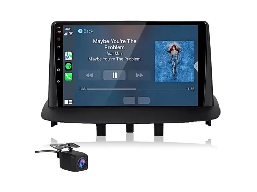 Autorradio | Para Megane 3 (2008-2014) CARPLAY Android Auto 128GB Octa-Core +Cámara JUNSUN, 9 "", 2*USB 1*RCA, Black