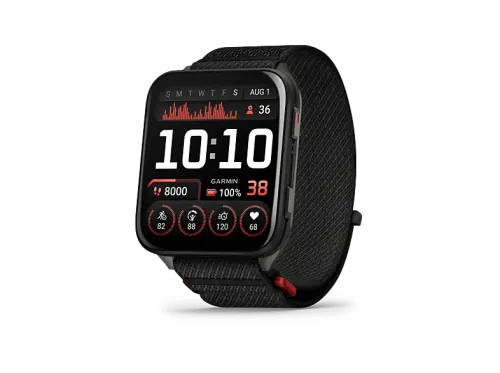 Reloj deportivo | Garmin Venu X1, Negro, 24mm, 2" AMOLED, Hasta 14 días de Autonomía, Caja de Titanio, Correa de Nailon ComfortFit