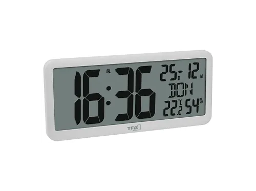Reloj de pared | digital de pared, con luz, función snooze TFA, Blanco
