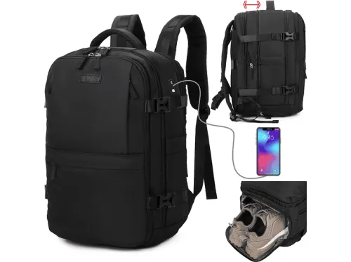 Mochila de viaje | impermeable para portátil 16" RAYKONG, Poliester Negro