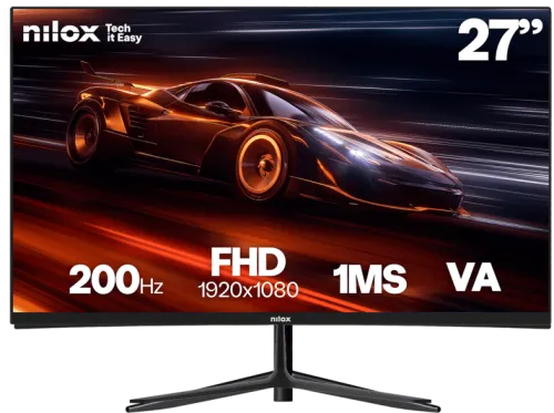 Monitor gaming | Nilox NXM27FHD2001, 27" Full-HD, 200 Hz, 1 ms, VA, Altavoces integrados, HDMI y DP, Negro