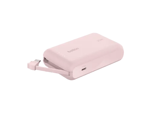 Powerbank | Belkin BPB021hqPK, 10000 mAh, 1x USB-C, Cable Integrado, Carga Rápida, 20W, Rosa