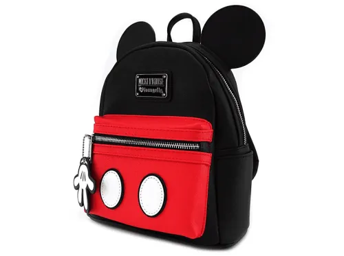 Mochila infantil | Mickey Mouse LOUNGEFLY, Poliéster, Cuero sintético, Compartimento principal, bolsillo interior con cremallera, compartimento para tarjetas, Mickey Mouse Mickey Mouse Negro Rojo