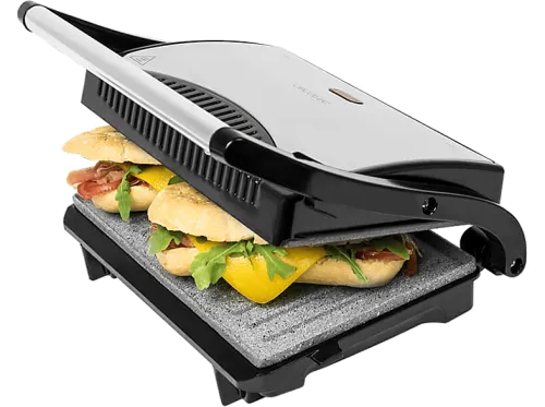 Grill | Cecotec Rock"nGrill, 700W, Antiadherente, Placa flotante regulable, Pinza de cierre