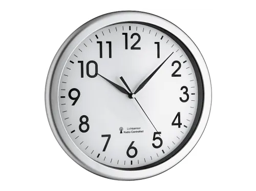 Reloj de pared | CORONA, con luz TFA, Plata, Blanco