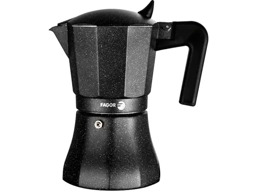 Cafetera tradicional | FAGOR Tiramisú, Cafetera Italiana Aluminio 9 Tazas Café, Junta Silicona, Vitrocerámica, Gas, Eléctrica, Aluminio, Negro
