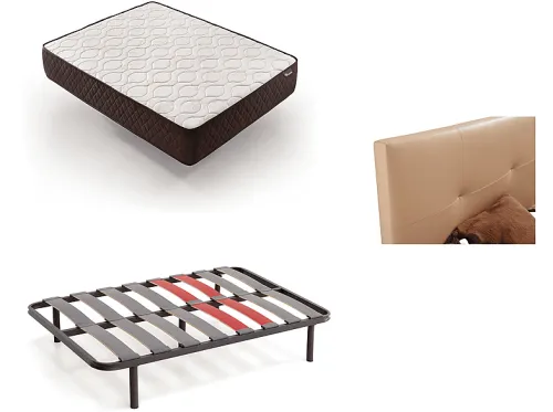 Pack Colchón + Somier + Cabecero 180x190 cm | DESCANSIN visco-soft gel, Tapizado Beis, anti-ruido, 180 cm x 190 cm, Espumación alta densidad, Beige