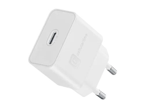 Cargador móvil | CellularLine USB C Charger, 15 W, Carga rápida, 110/240 V, Universal, Blanco