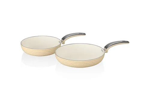 Sartenes | SWAN SWPS2010CN, Retro Set 2 Sartenes 20-28cm, Inducción, Antiadherente Cerámica Marfil Libre PFOA PTFE,, Ninguno