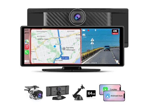 Autorradio | 10.26"CarPlay Android Auto con cámara 4K Dashcam SMORGR, 10,26 "", 2*USB, Black