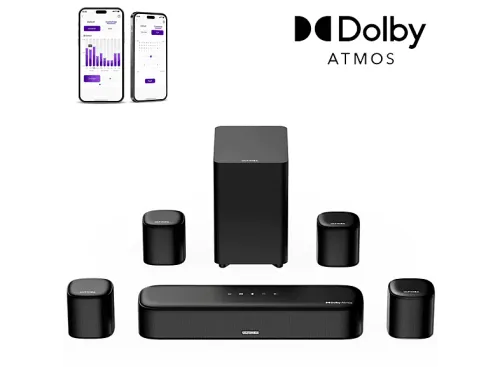 Barra de sonido con subwoofer | ULTIMEA Aura A60 - 7.1 Barra de sonido con Dolby Atmos y 4″ Subwoofer, Control por App, Bluetooth, Subwoofer Con cable, Nergro