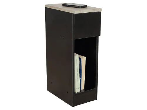 Mesita de noche | MIROYTENGO slim industrial y taupe 1 cajón hueco 60x35x24 cm, Melamina, 24 cm x 35 cm