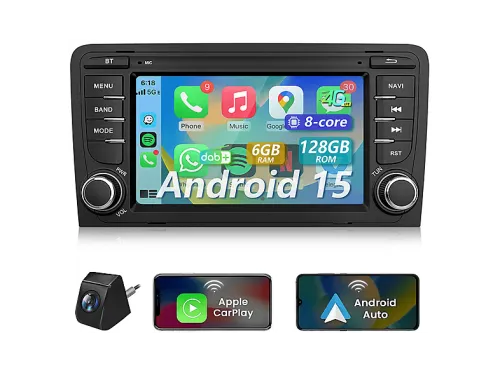 Autorradio | Para AUDI A3 S3 RS3 HEXINEX, 7 "", Carplay, Android Auto, SWC, Wi-Fi, GPS,4G-SIM, Negro