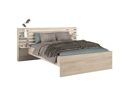 Cama alta | MIROYTENGO Matrimonio con cabecero japonés 135-140x200 cm, 203 cm, Melamina, Madera Claro