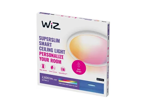 Plafón inteligente | WIZ SuperSlim, Control por voz, Detector de movimiento, Regulador de intensidad, Blanco cálido a frío y color RGB