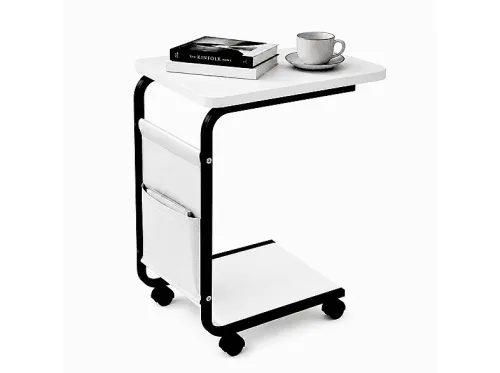 Mesa auxiliar | NYANA Ordenador Portatil Auxiliar Sofá Cama Blanca Nyana Home | Ruedas 360° con Freno | Bolsillo Lateral, Acero y PVC, 40 cm x 30 cm
