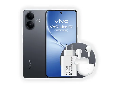 VIVO BUNDLE V60 LITE 6.77P/ 5G/8N/8+256GB/B, Negro, Móvil Android, 256 GB, 8 GB RAM, 6,77 " AMOLED, Dimensity 7360-Turbo, 6500 mAh