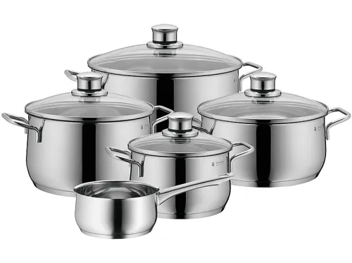 Batería de cocina | WMF Diadem Plus 733.556.040, 2.4 l, Cromargan®: Acero inoxidable 18/10 y cristal de alta calidad, Plata