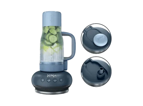Batidora de vaso | Ninja BlendBOSS DB351EUCY, 1100 W, 650 ml, 3 Programas inteligentes Auto-iQ, Vaso portátil, Ciberespacio