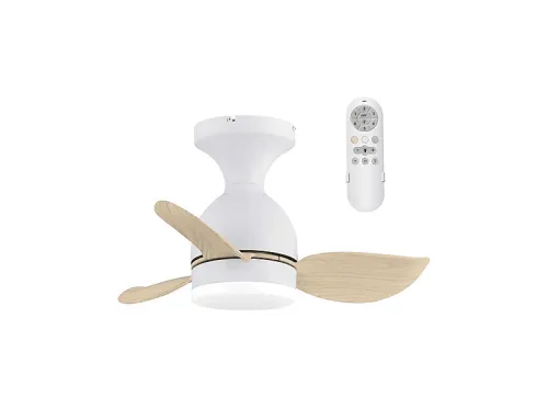 Ventilador de techo con luz | WONDERLAMP Fonfu, 12,89 W, 6 velocidades, Blanco + Madera